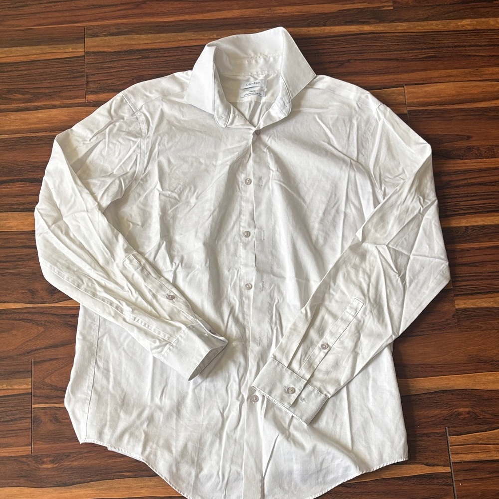 Calvin Klein white button up collared shirt